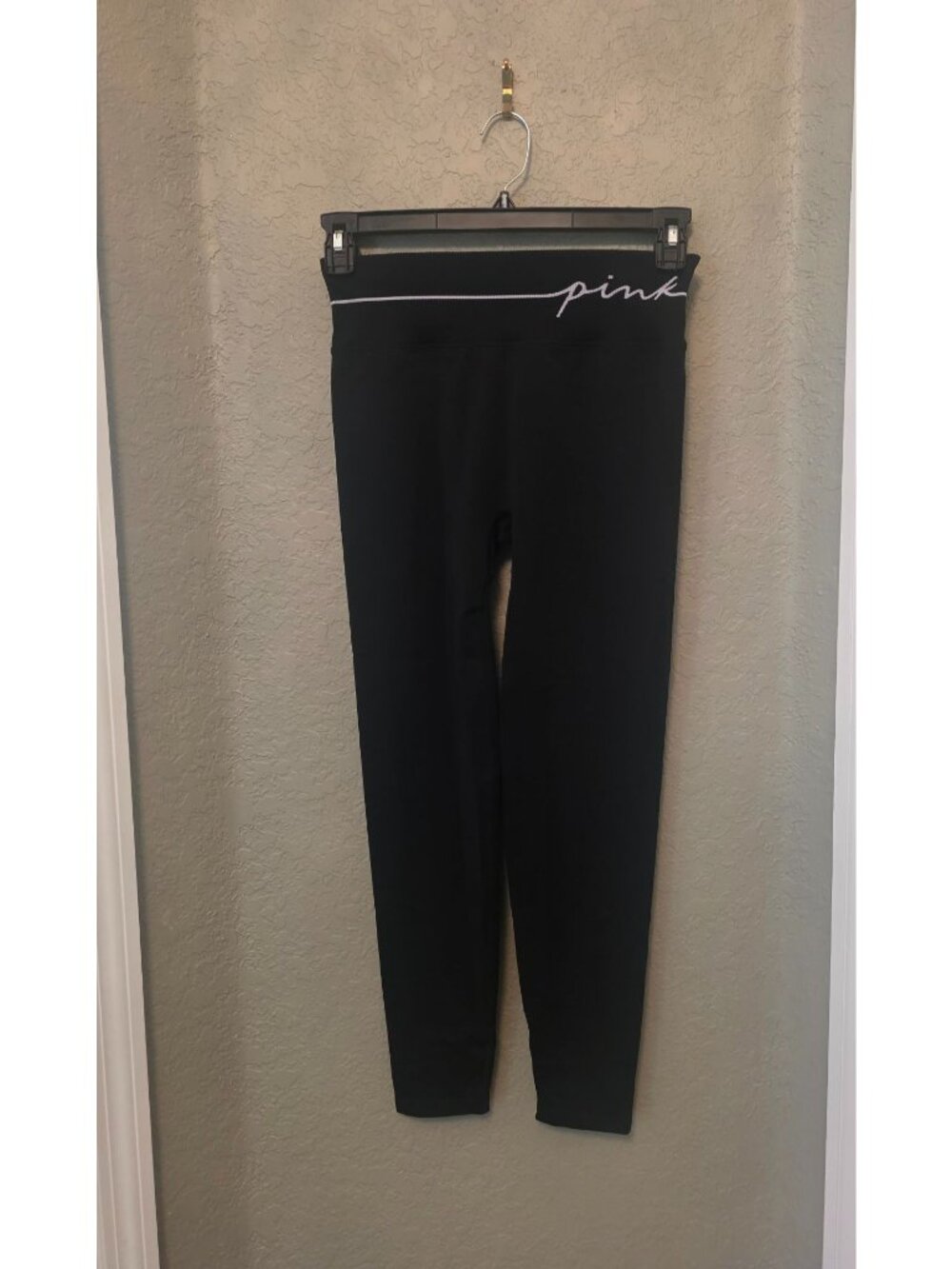 Victoria's Secret PINK High Waist Black Full Length Script Leggings M NEW